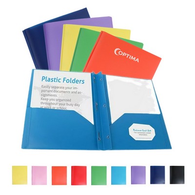 Durable Plastic Folder with 2 Pockets & Fasteners