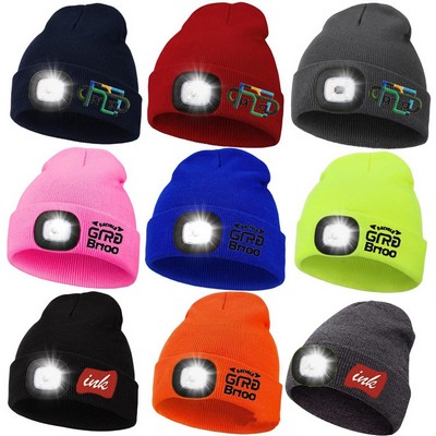 Unisex Winter Pompom Beanie w/ Led Headlamp