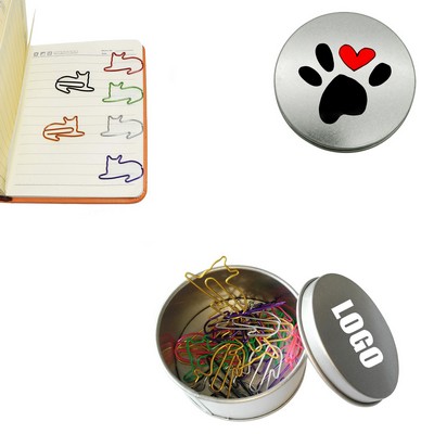 Cat Shaped Paper Clips In Tin Box