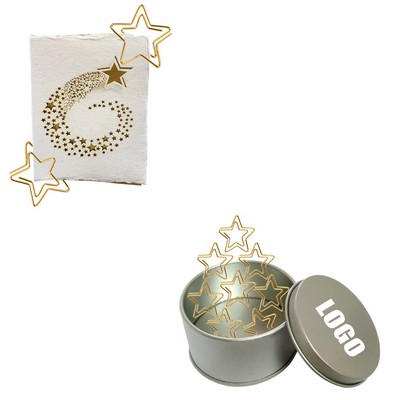Gold Star Shaped Paper Clips in Tin Box