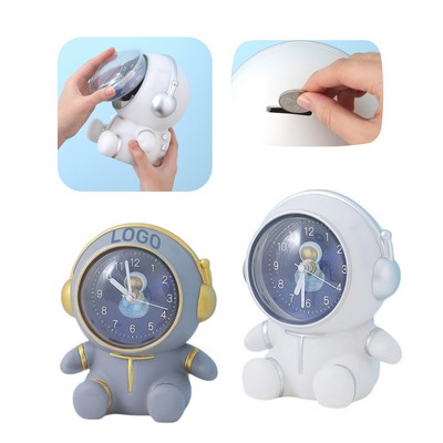 Cartoon Astronaut 2-In-1 Desktop Pointer Clock & Coin Bank