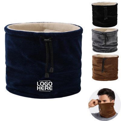 Winter Drawstring Neck Warmer, Velvet Elastic Thickened Cycling Cold Protection Mask