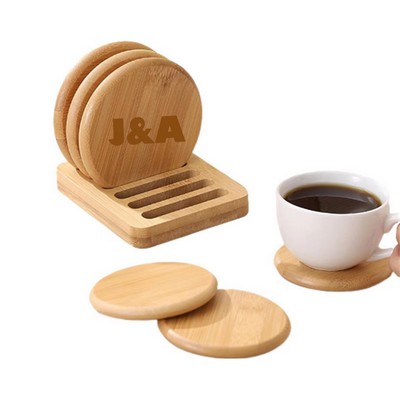Bamboo Wood 6-Coaster Set with Holder