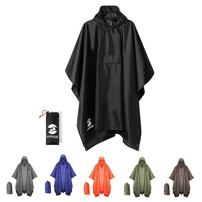 Waterproof Hooded Rain Poncho with Pocket.