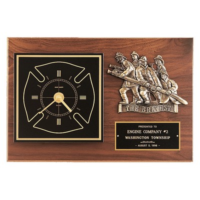Walnut Plaque w/Gold Maltese Cross Clock/Firefighter Relief
