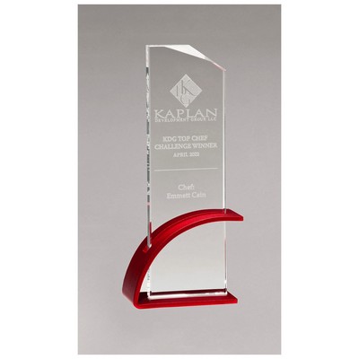 3.9" x 8.5" x.5" Thick Red Clear Glass Award