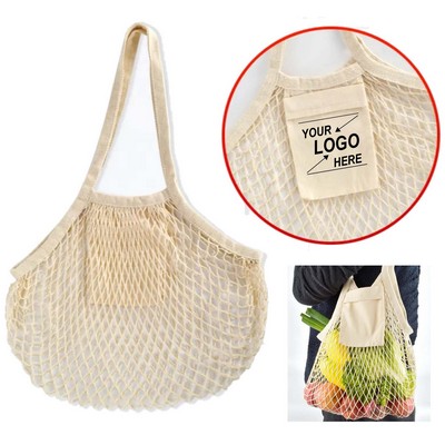 Eco-Friendly Foldable Cotton Mesh Grocery Tote Bag.
