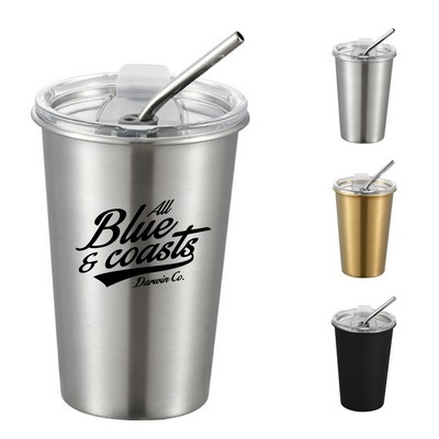 17oz Insulated Stainless Steel Tumbler with Straw and Lid