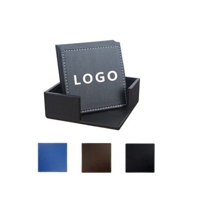 6 Pcs Square PU Coasters with Holder