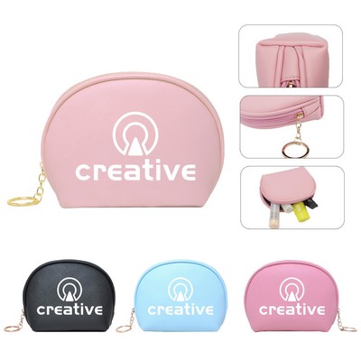 Cute Shell Semicircle Portable PU Leather Makeup Bag