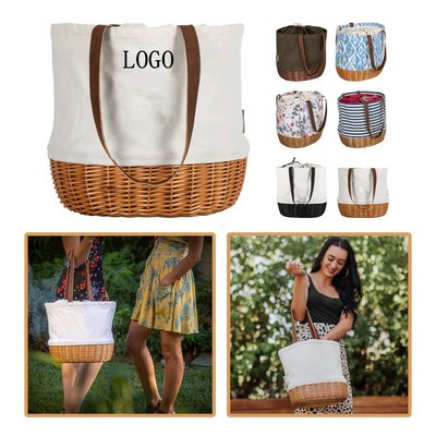 Coronado Premium Canvas & Willow Handwoven Tote Bag