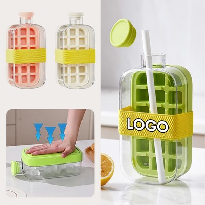 27Oz 2" 1 Ice Cube Tray Water Bottle With Straw