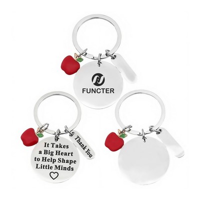 Custom Engraved Metal Round Key Chain W/ Apple