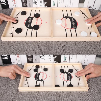 Large Wooden Fast Sling Puck Game Hockey Desktop Battle Slingshot Table Game for Family and Party