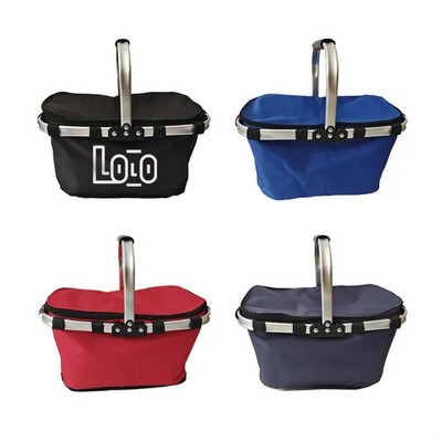 Foldable Market Basket Tote with Zipper Pocket & Handle