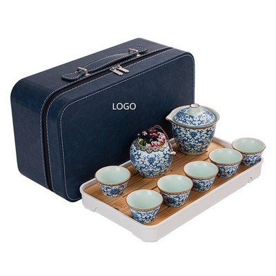 Lotus Design Porcelain Travel Tea Set W/ Tray