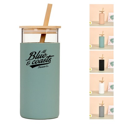 16oz Borosilicate Glass Tumbler with Bamboo Lid, Straw & Silicone Sleeve