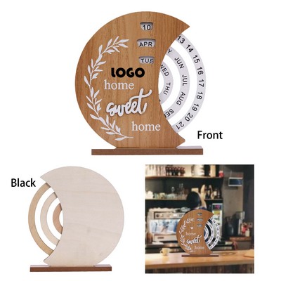 Moon Wooden Manual Rotating Desk Calendar