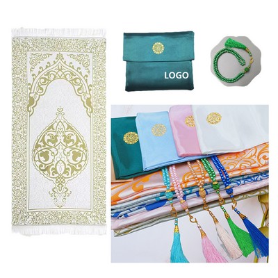 Custom Muslim Prayer Rug Mat w/Beads and Storage Bag