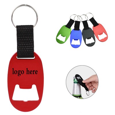 Aluminum Oval Beer Keychain Opener with Strap