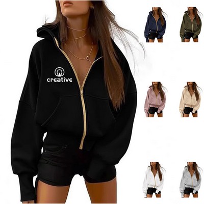 Womens Zip Up Hoodies Fall Fashion Sweatshirt