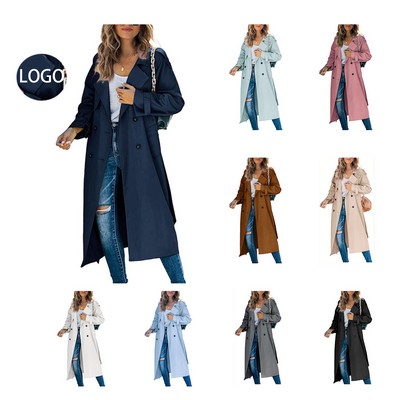 Womens Double Breasted Long Trench Coat