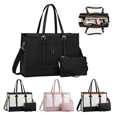 Waterproof PU Leather Laptop Tote Bag w/ Wallet