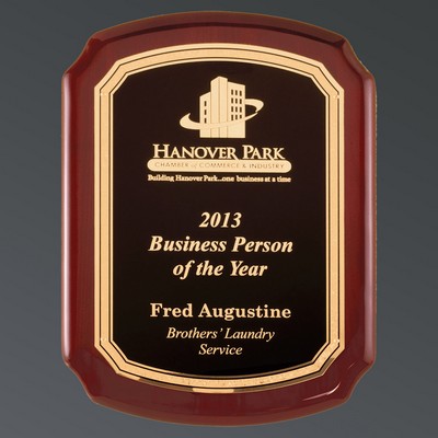 Rosewood Piano Finish Plaque with Textured Black Brass/Florentine, 10-1/2"x13"
