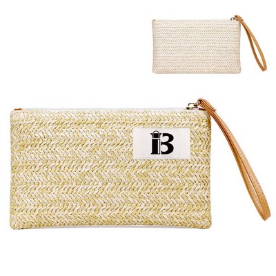 Women Stylish Portable Straw Handbag with Zipper