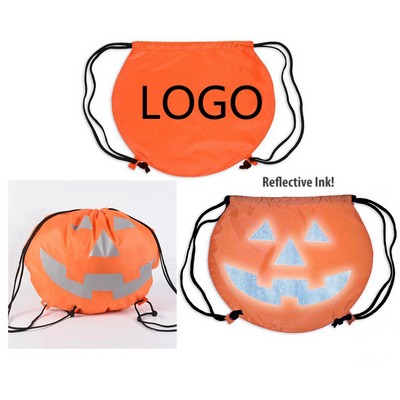 Reflective Halloween Pumpkin Drawstring Bag