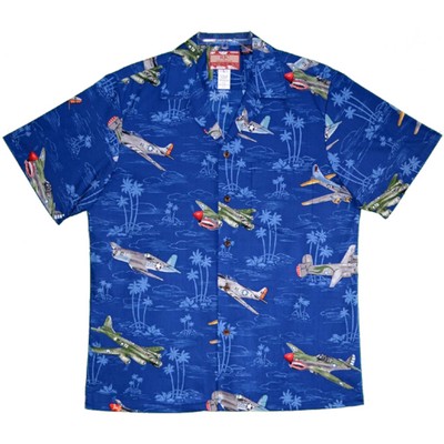 Hawaiian Tropical Military Print Shirt Airplanes Circa Wwii