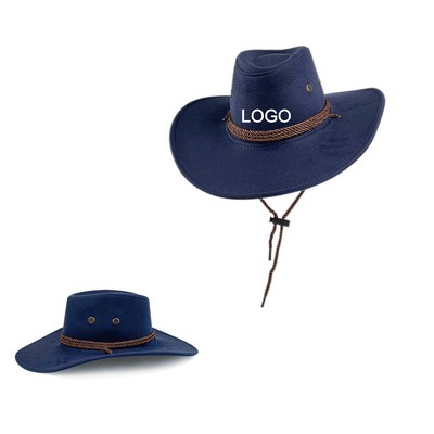 Faux Suede Western Vintage Windproof Cowboy Hat