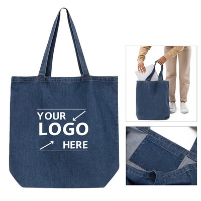 12 Oz. Washed Denim Canvas Tote Bag(16"× 12"× 4")