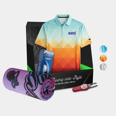 YATTA Golf® Abstract Men's Polo, Towel, Srixon® Golf Balls & Pitchfix® Icon Divot Tool Gift Set