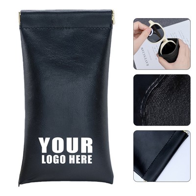PU Leather Eyeglass Pouch W/Automatic Spring Closure