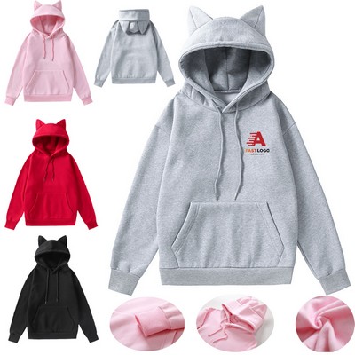 Women's Autumn Winter Hoodies With Simple Cat Ear