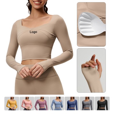 Women Seamless Workout Long Sleeve Slim Fit Crop Top