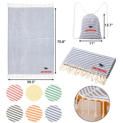 Turkish Cotton Beach Towel With Drawstring Backpack