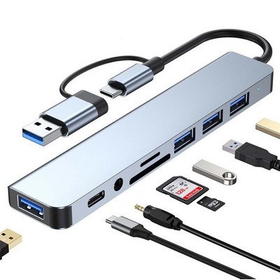 8-In-2 USB +Type C HUB Docking Station Adapter Converter