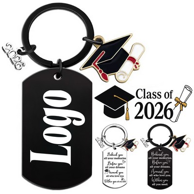 Graduation Keychain With Dog Tag Pendant