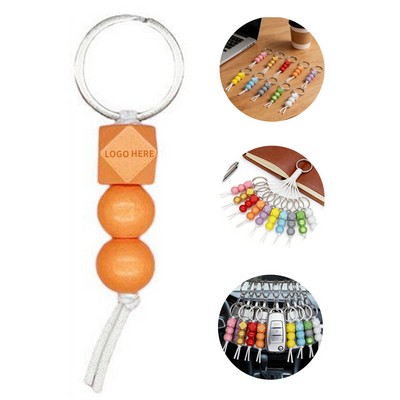 Eco-Friendly Wooden Bead Charm Keyring