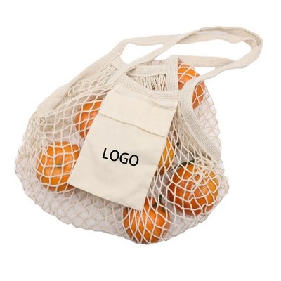 Cotton Mesh Tote Bag With Pocket