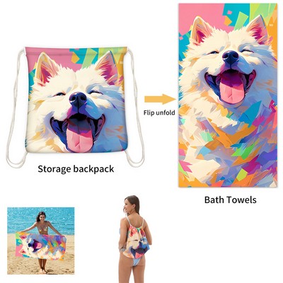 Foldable Beach Towel Backpack Combo Microfiber Printed Bath Blanket