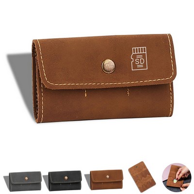 Leather Foldable 6 Card Slots SD Card Holder Case