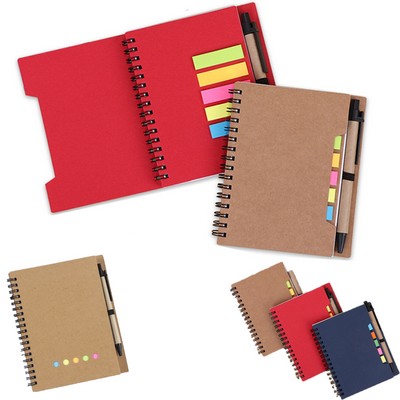Eco Spiral Cardboard Notebook w/Pen & Sticky Notes