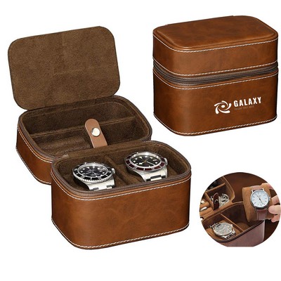 Luxury Vintage Leather Zipper Watch Case with Cushions