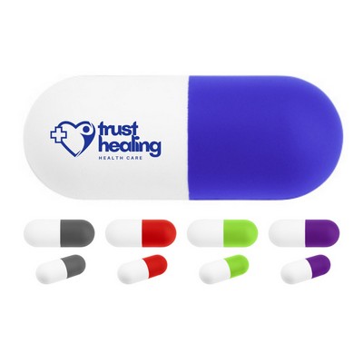 Capsule Stress Reliever – Custom Logo Pill-Shaped Foam Stress Ball for Healthcare and Medical Promos